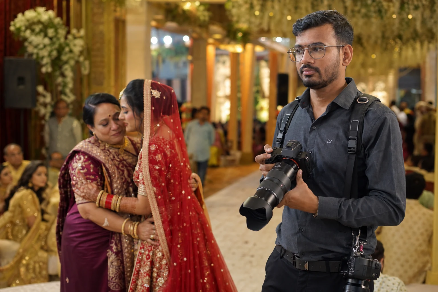 Bhargav Javiya quietly watching a wedding moment before photographing it
